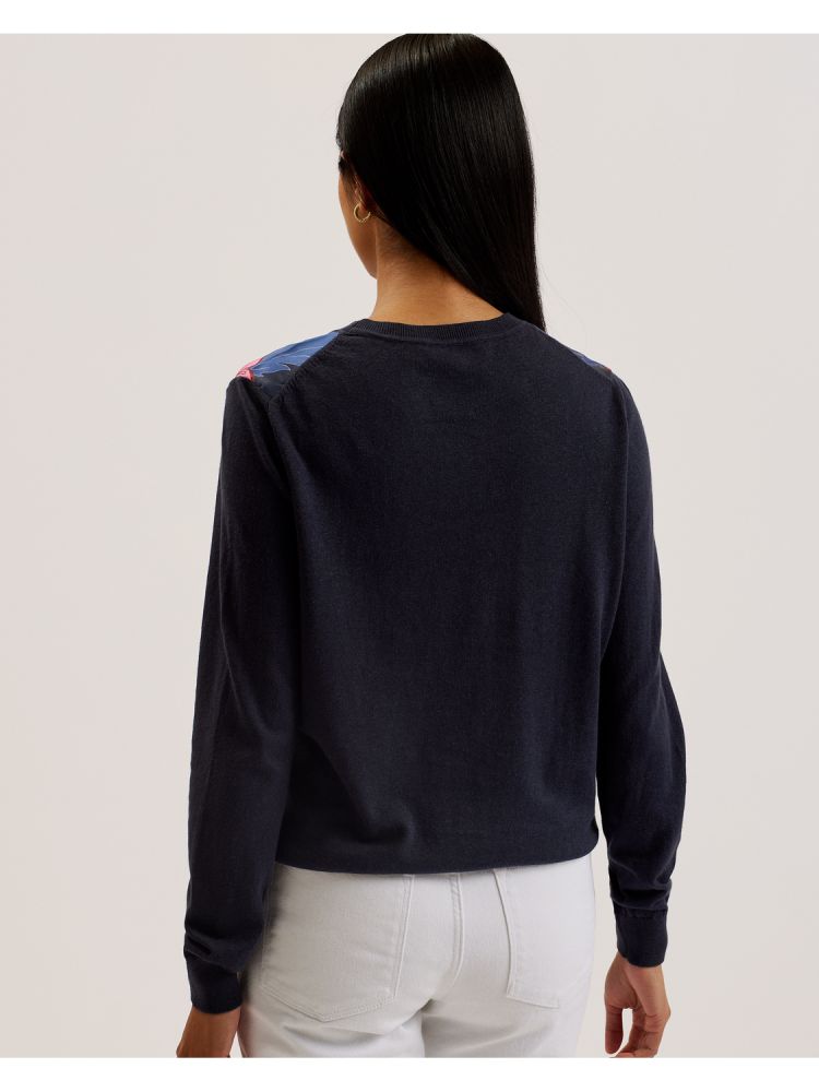 Ted Baker Teanha - Woven Front Printed Jumper Ženske Majice Tamnoplave | 742385-IYA
