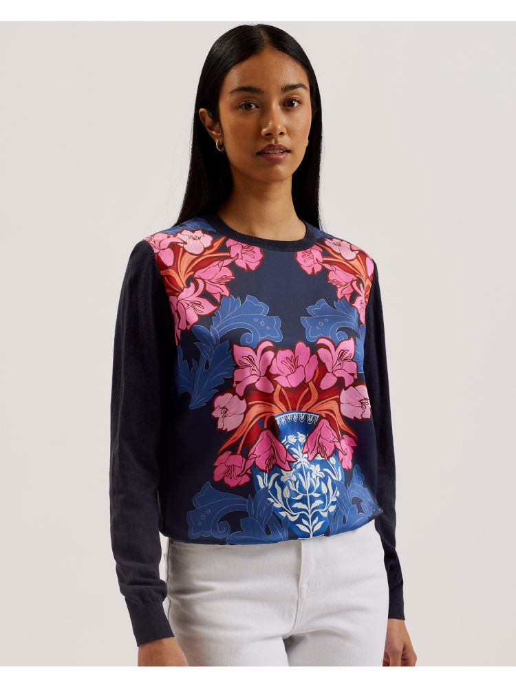 Ted Baker Teanha - Woven Front Printed Jumper Ženske Majice Tamnoplave | 742385-IYA