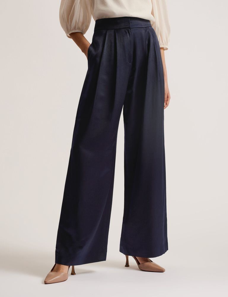Ted Baker Teerut - Satin Tailored Wide Flood Length Trousers Ženske Kratke Hlače Tamnoplave | 047395-IYR