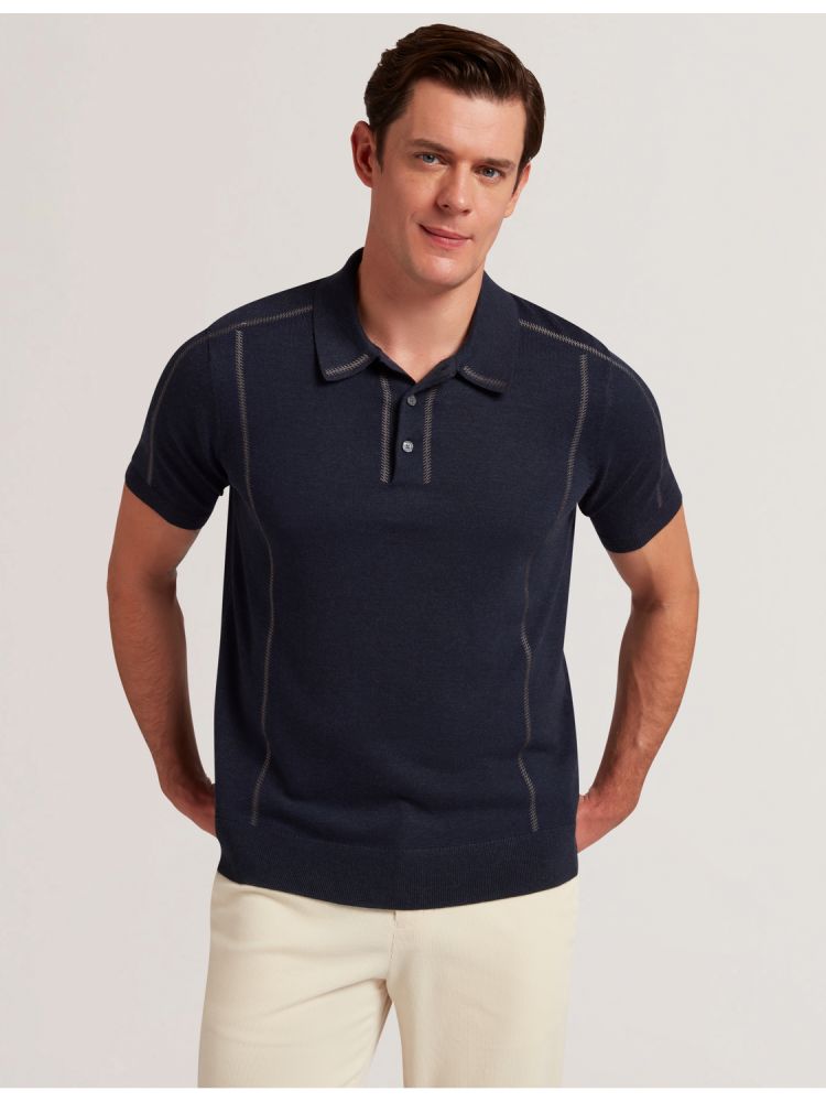 Ted Baker Telle - Stitched Detail Wool Blend Polo Shirt Muške Topi Tamnoplave | 609725-KCR