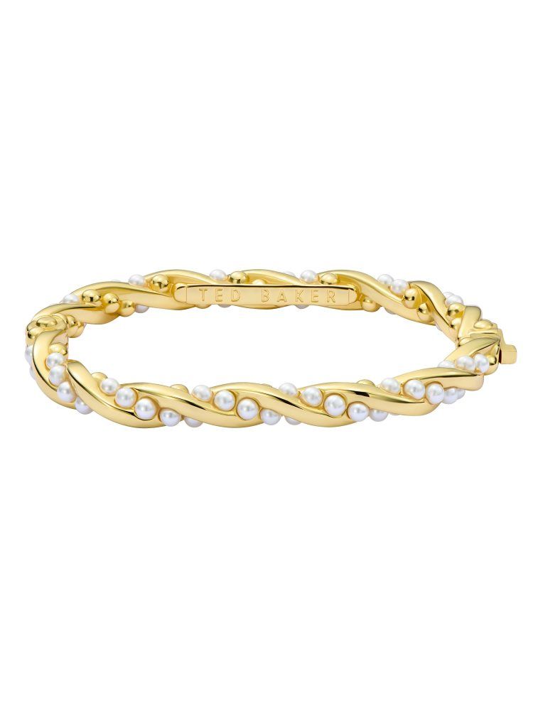 Ted Baker Tilaa - Twisted Pearl Gold Hinged Bangle Ženske Nakit Zlatne | 791862-KQH