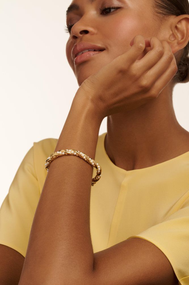 Ted Baker Tilaa - Twisted Pearl Gold Hinged Bangle Ženske Nakit Zlatne | 791862-KQH