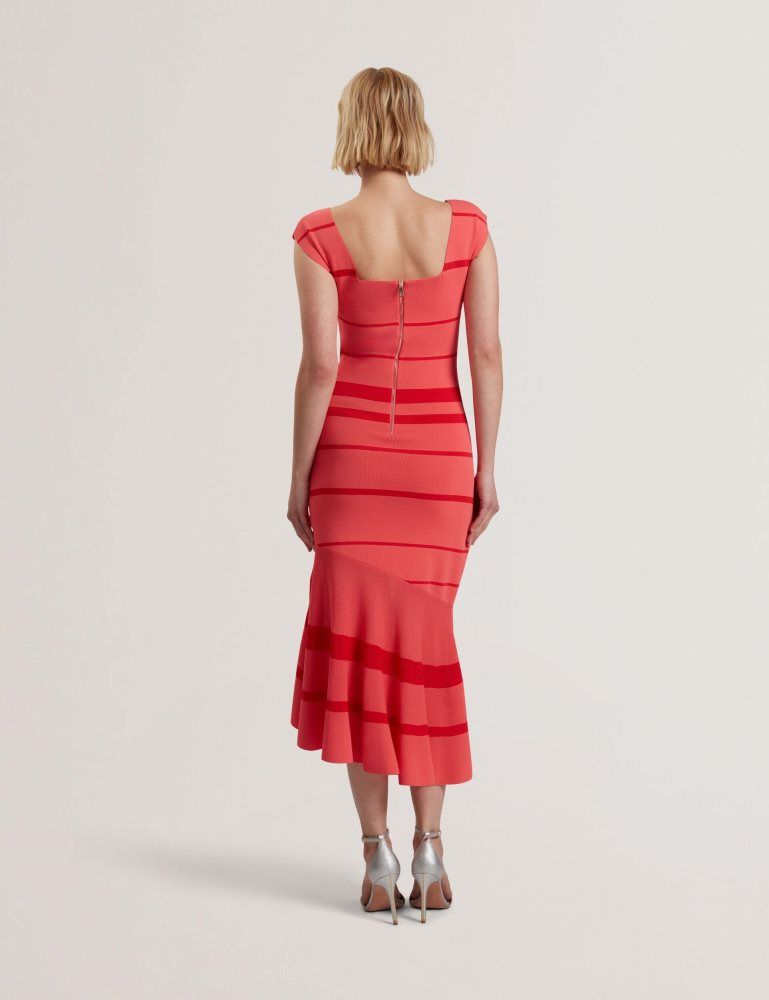 Ted Baker Tilleea - Striped Square Neck Flippy Midi Dress Ženske Haljina Koraljne | 239670-AEN