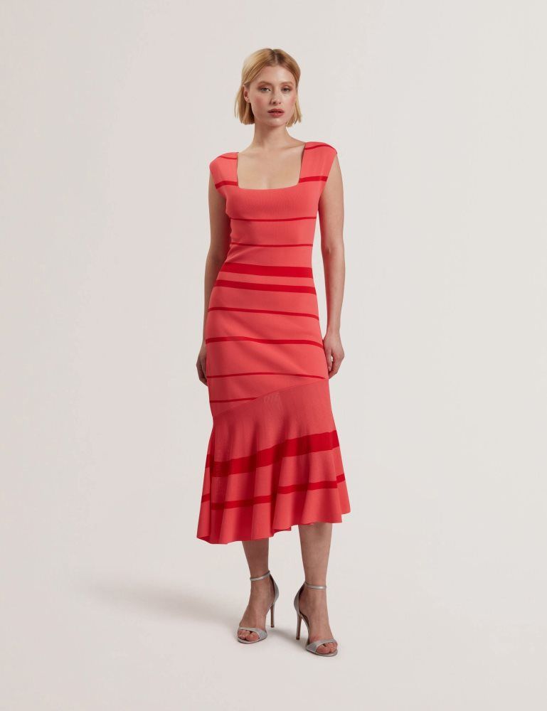 Ted Baker Tilleea - Striped Square Neck Flippy Midi Dress Ženske Haljina Koraljne | 239670-AEN