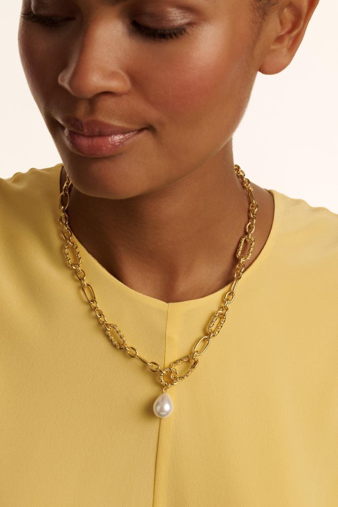 Ted Baker Timora - Pearl Pendant Twisted Chain Necklace Ženske Nakit Zlatne | 958420-TPB