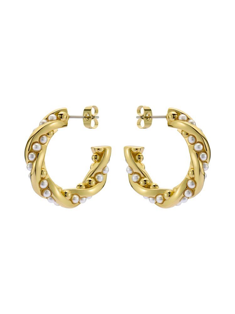 Ted Baker Tiyaa - Twisted Pearl Gold Hoop Earrings Ženske Nakit Zlatne | 179362-JNO