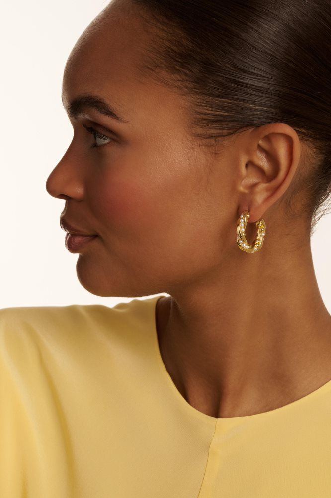 Ted Baker Tiyaa - Twisted Pearl Gold Hoop Earrings Ženske Nakit Zlatne | 179362-JNO