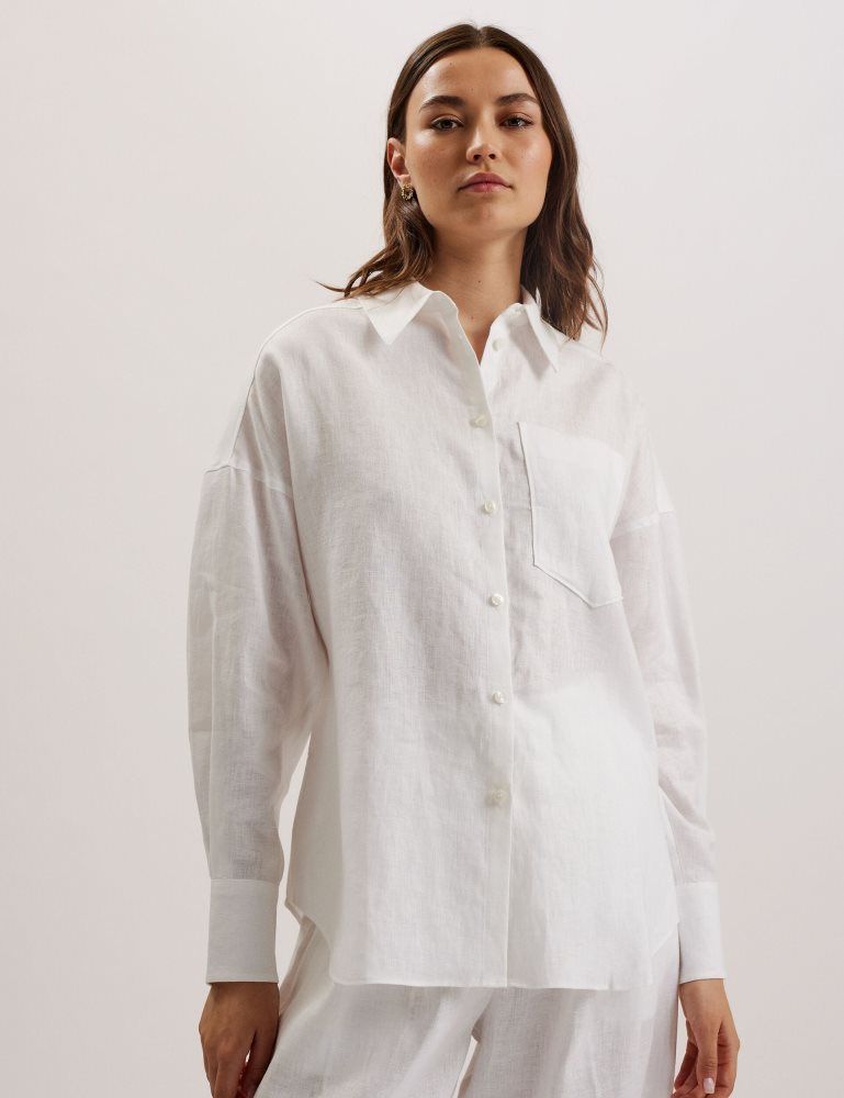 Ted Baker Toloca - Oversized Linen Shirt Ženske Majice Bijele | 350478-WRO