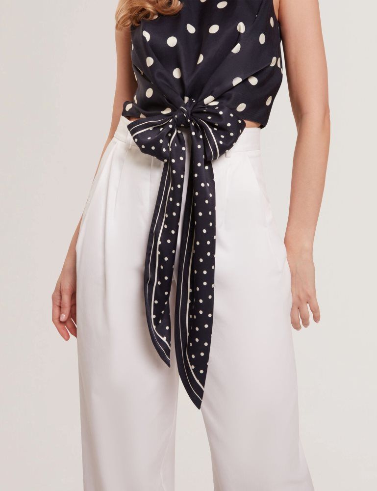 Ted Baker Veiraa - Polka Dot Tie Front Sleeveless Crop Top Ženske Majice Tamnoplave | 318569-EAM