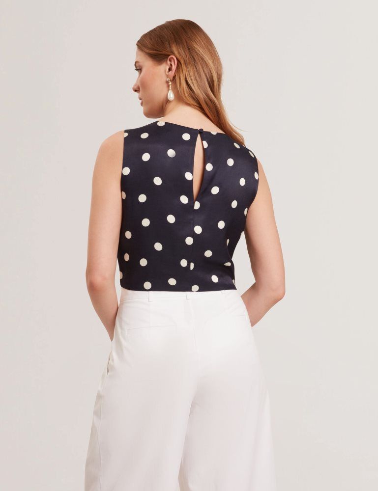 Ted Baker Veiraa - Polka Dot Tie Front Sleeveless Crop Top Ženske Majice Tamnoplave | 318569-EAM