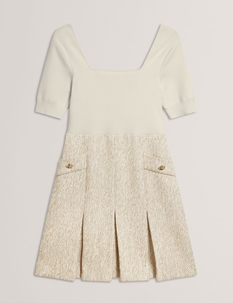 Ted Baker Vulpad - Pleated Boucle Mini Dress With Knit Bodice Ženske Haljina Bijele | 871502-LXM