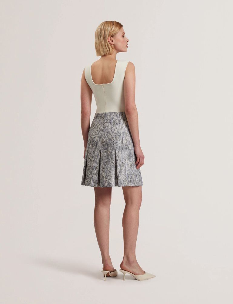 Ted Baker Vulpam - Sleeveless Knit Bodice Boucle Mini Dress Ženske Haljina Plave | 420763-EHY