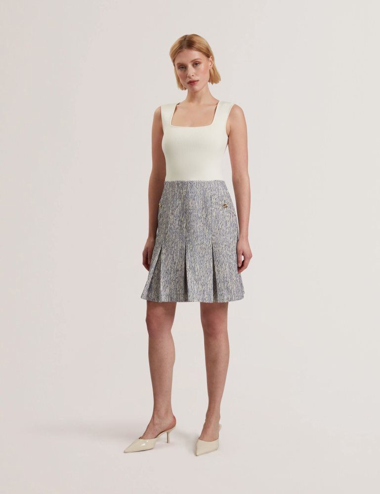 Ted Baker Vulpam - Sleeveless Knit Bodice Boucle Mini Dress Ženske Haljina Plave | 420763-EHY
