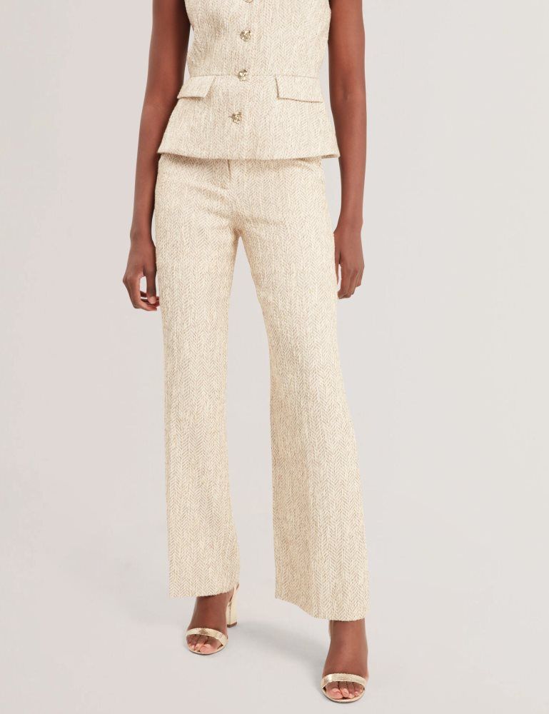 Ted Baker Vulpat - Boucle Herringbone Wide Leg Tailored Trousers Ženske Kratke Hlače Bijele | 540169-MWS