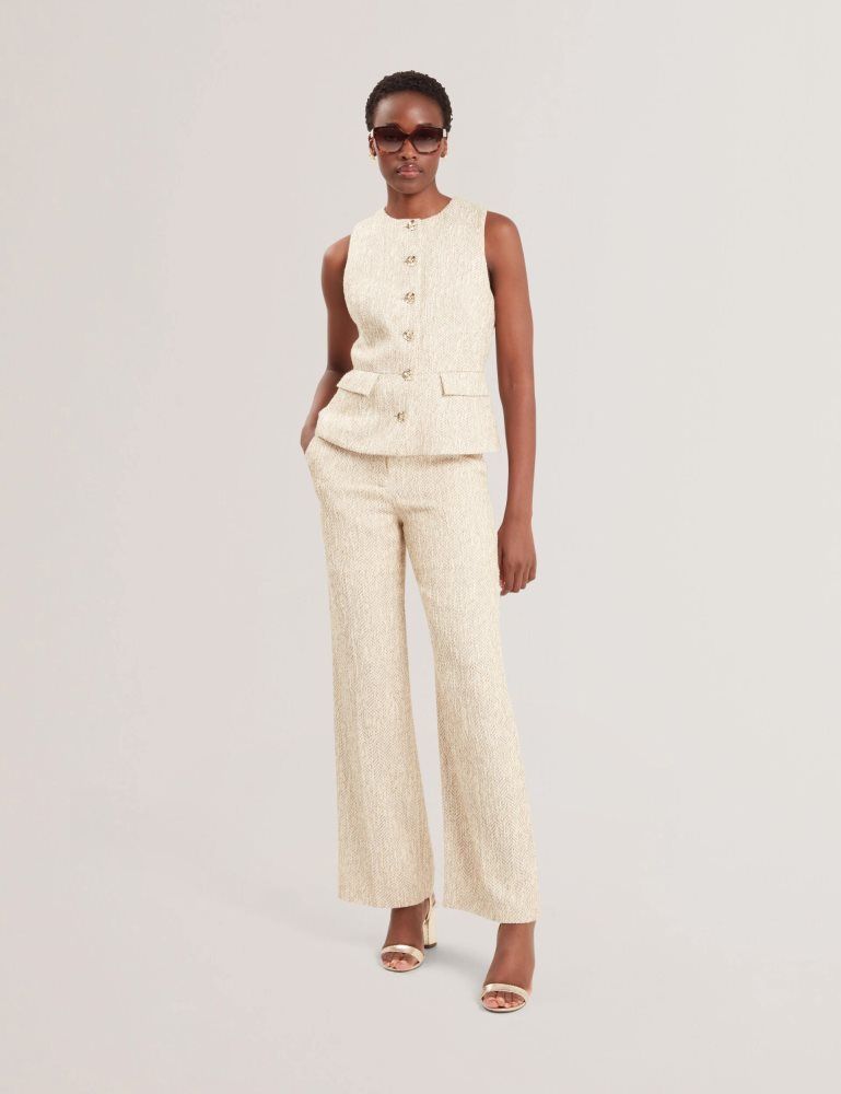 Ted Baker Vulpaw - Boucle Herringbone Fitted Waistcoat Ženske Majice Bijele | 258061-JCU