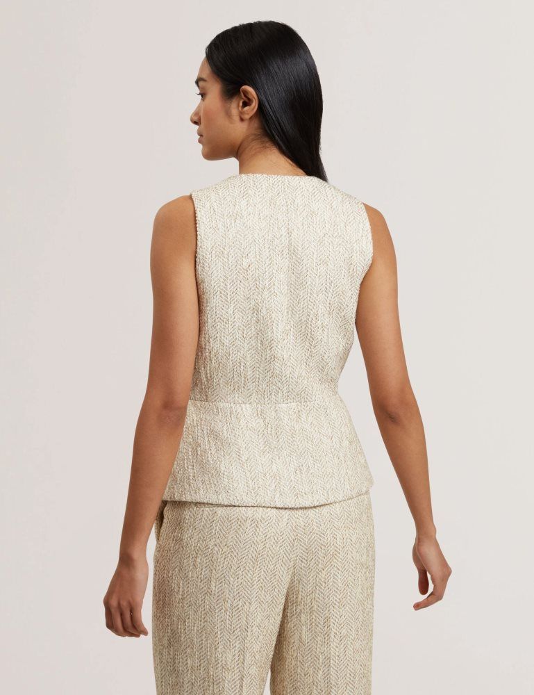 Ted Baker Vulpaw - Boucle Herringbone Fitted Waistcoat Ženske Majice Bijele | 258061-JCU