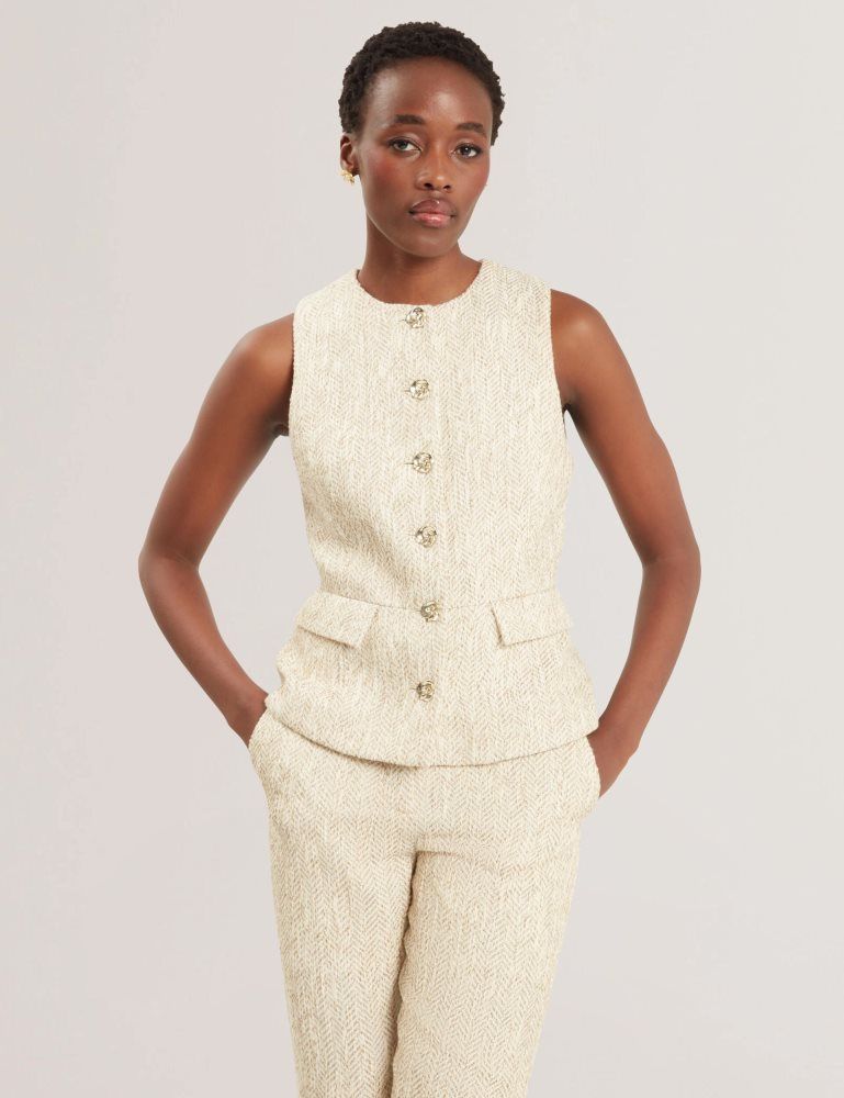 Ted Baker Vulpaw - Boucle Herringbone Fitted Waistcoat Ženske Majice Bijele | 258061-JCU