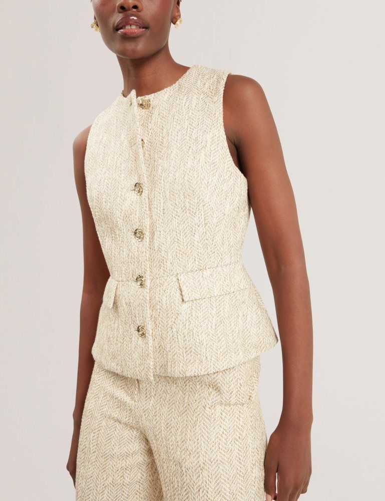 Ted Baker Vulpaw - Boucle Herringbone Fitted Waistcoat Ženske Odijela Bijele | 063954-BMF