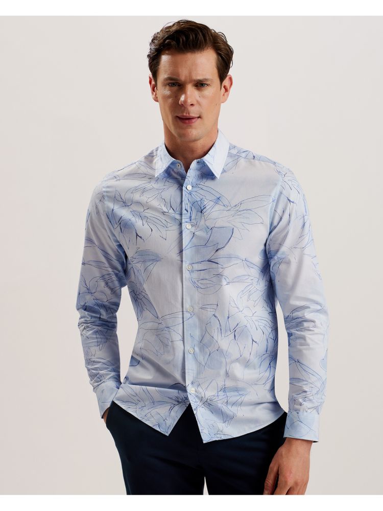 Ted Baker Walesby - Sketched Floral Print Cotton Shirt Muške Košulje Plave | 614375-ZEP