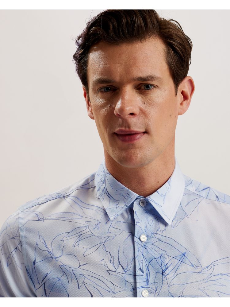 Ted Baker Walesby - Sketched Floral Print Cotton Shirt Muške Košulje Plave | 614375-ZEP