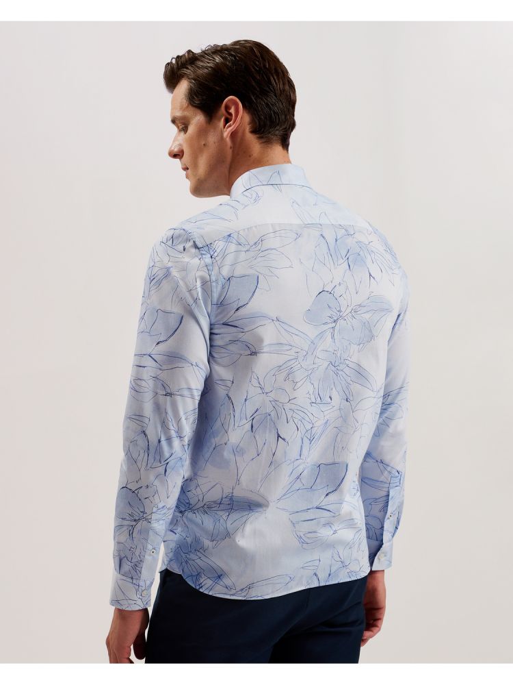Ted Baker Walesby - Sketched Floral Print Cotton Shirt Muške Košulje Plave | 614375-ZEP