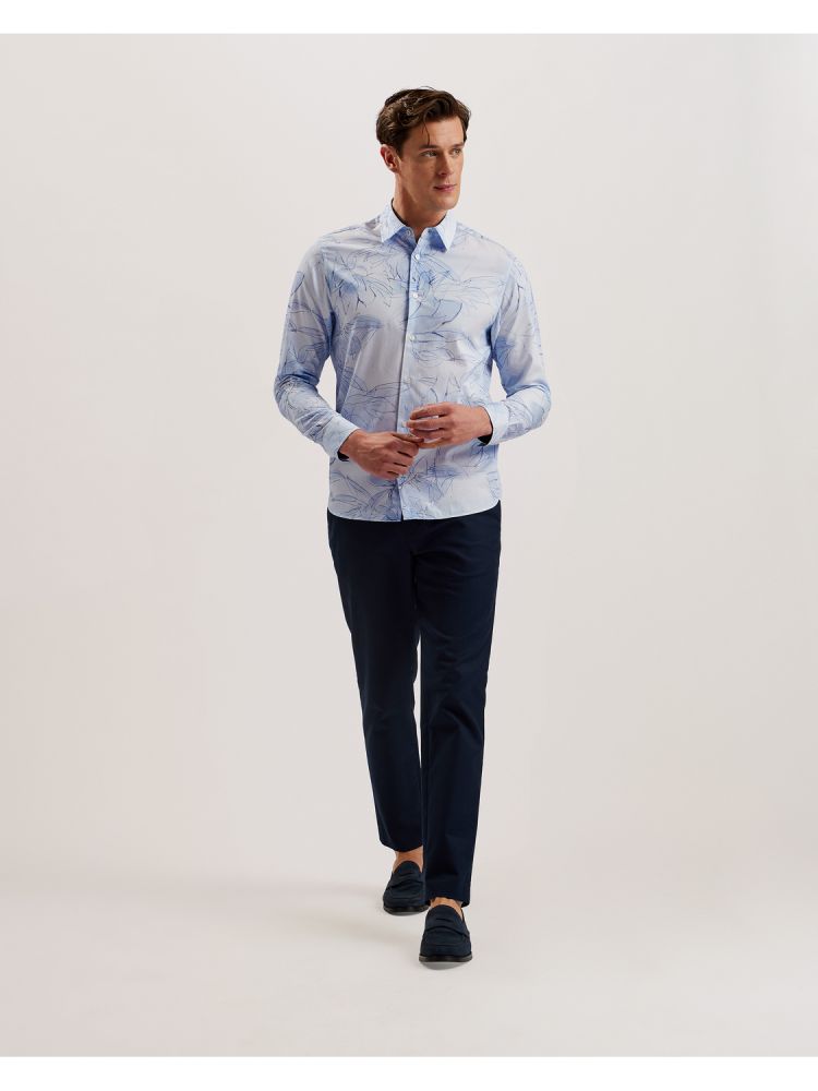 Ted Baker Walesby - Sketched Floral Print Cotton Shirt Muške Košulje Plave | 614375-ZEP