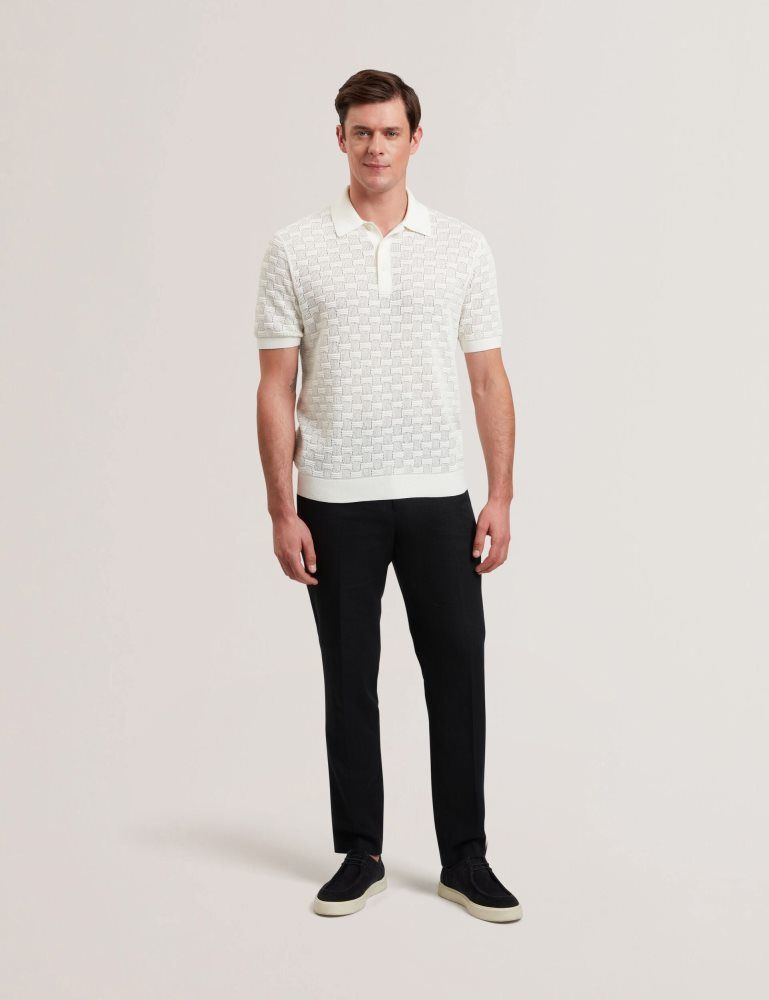 Ted Baker Waterby - Short Sleeve Textured Silk Cotton Polo Muške Topi Bijele | 459183-BCV