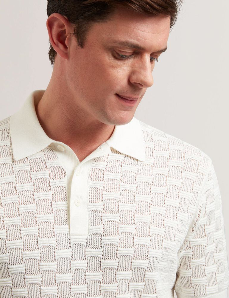 Ted Baker Waterby - Short Sleeve Textured Silk Cotton Polo Muške Topi Bijele | 459183-BCV