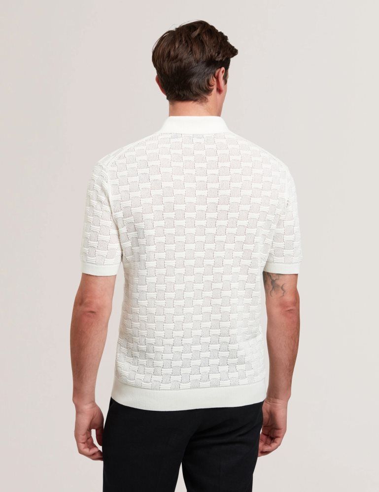 Ted Baker Waterby - Short Sleeve Textured Silk Cotton Polo Muške Topi Bijele | 459183-BCV