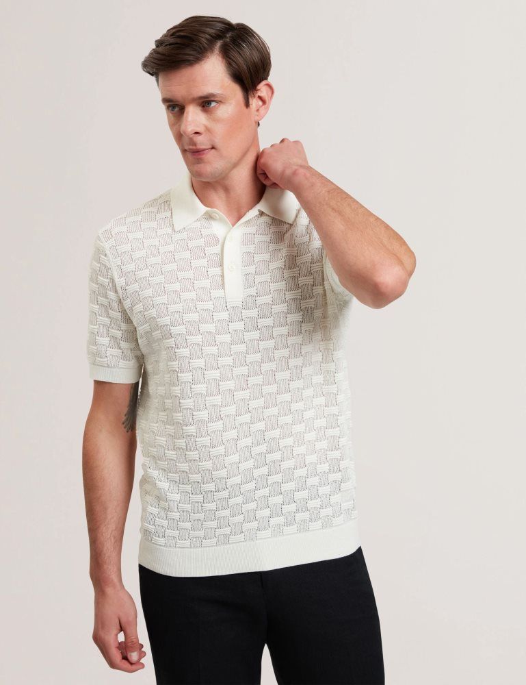 Ted Baker Waterby - Short Sleeve Textured Silk Cotton Polo Muške Topi Bijele | 459183-BCV