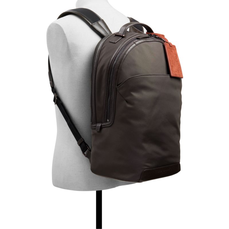 Ted Baker Xaden - Nylon Leather Trim Double Zip Backpack Muške Ruksaci Smeđe | 571649-QWN