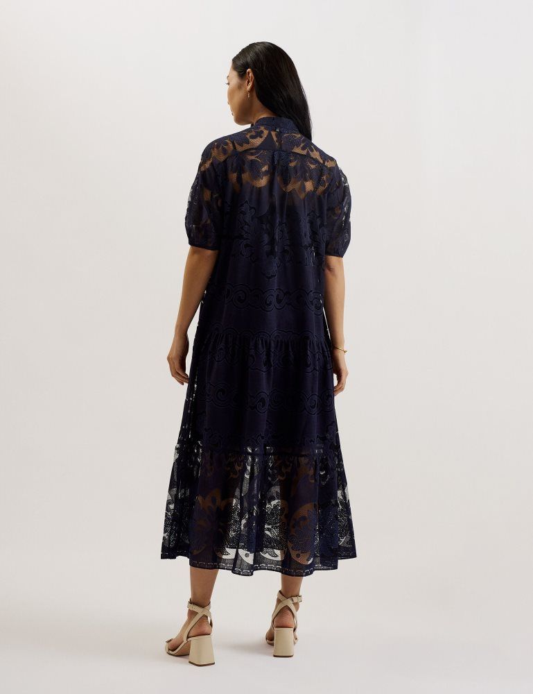 Ted Baker Xativa - Lace Puff Sleeve Midi Shift Dress Ženske Haljina Plave | 053267-KJW