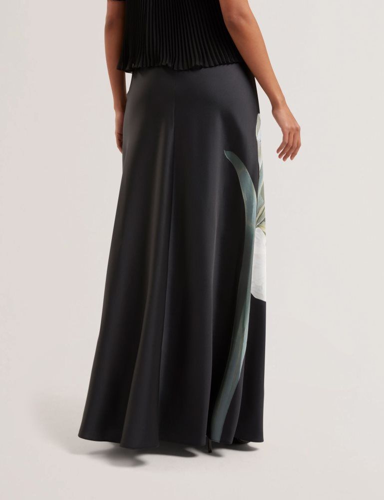 Ted Baker Zionna - Floral Print Detail Satin Maxi Skirt Ženske Suknje Crne | 157342-KIP