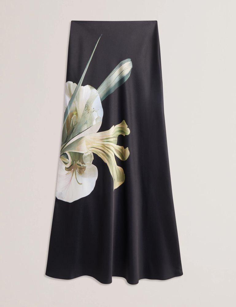 Ted Baker Zionna - Floral Print Detail Satin Maxi Skirt Ženske Suknje Crne | 157342-KIP