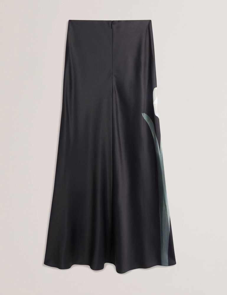 Ted Baker Zionna - Floral Print Detail Satin Maxi Skirt Ženske Suknje Crne | 157342-KIP