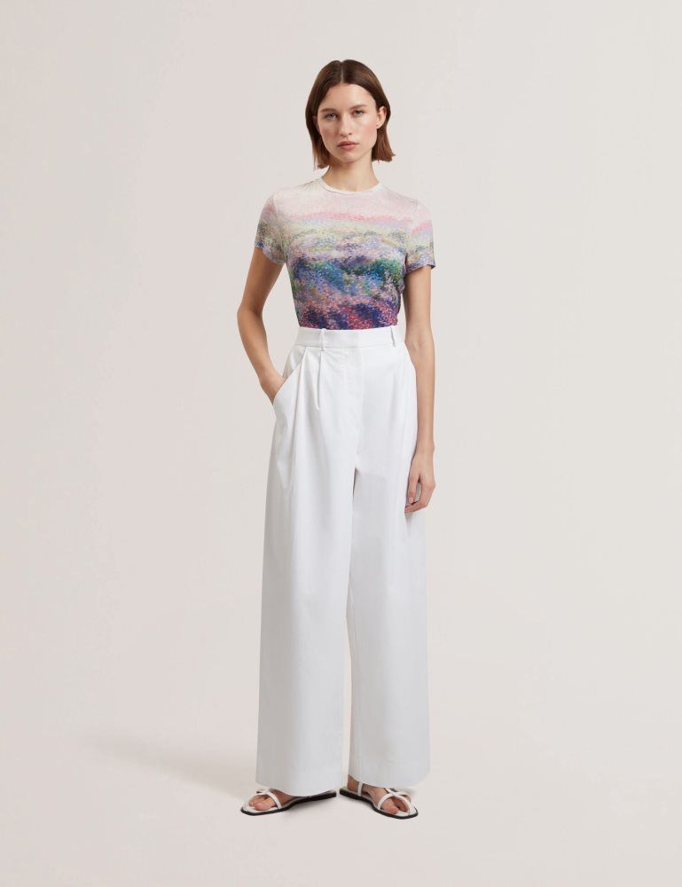 Ted Baker Zozia - Pleated High Waist Wide Leg Trousers Ženske Kratke Hlače Bijele | 795418-OXN